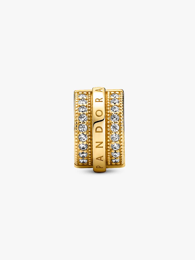 Sparkling Pavé Lines & Logo Clip Charm 14k gold plating