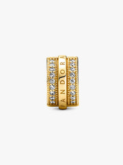 Sparkling Pavé Lines & Logo Clip Charm 14k gold plating