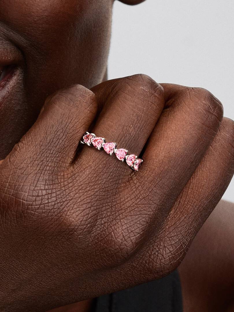 FINAL SALE - Band of Pink Hearts Ring Sterling silver