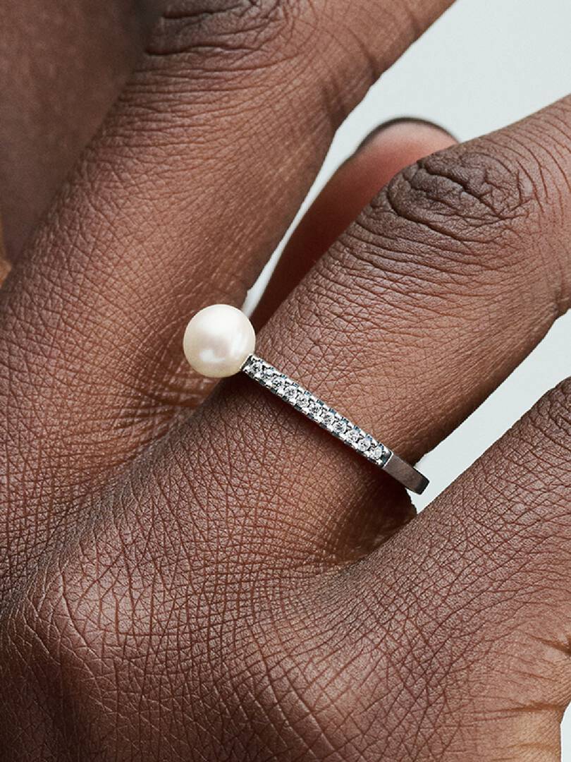 FINAL SALE - Treated Freshwater Cultured Pearl & Pavé Ring Sterling silver