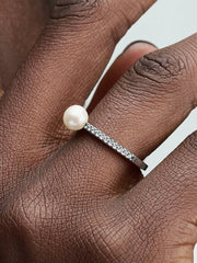 FINAL SALE - Treated Freshwater Cultured Pearl & Pavé Ring Sterling silver
