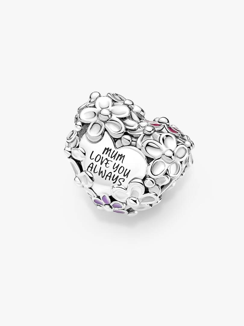 Mom Daisy Heart Charm Sterling silver