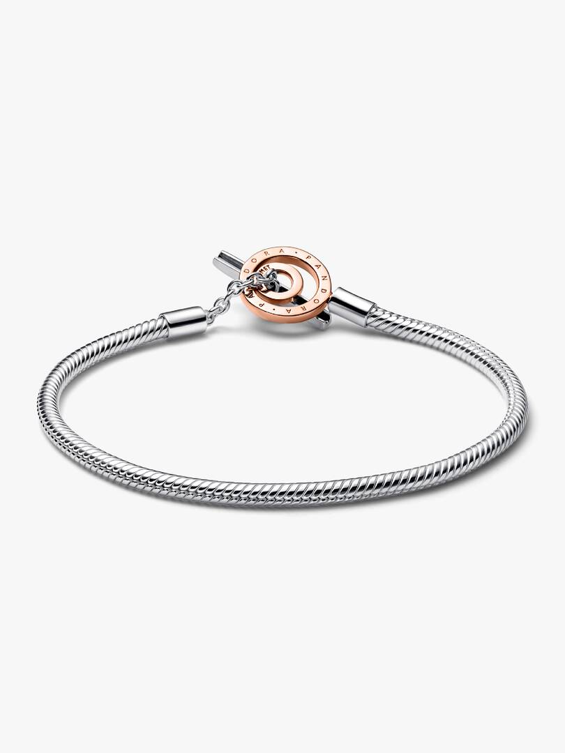 FINAL SALE - Pandora Moments Two-tone Logo T-Bar Snake Chain Bracelet Sterling silver, 14k rose gold plating