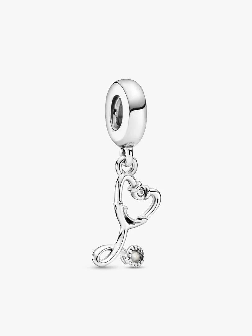 Stethoscope Heart Dangle Charm Sterling silver