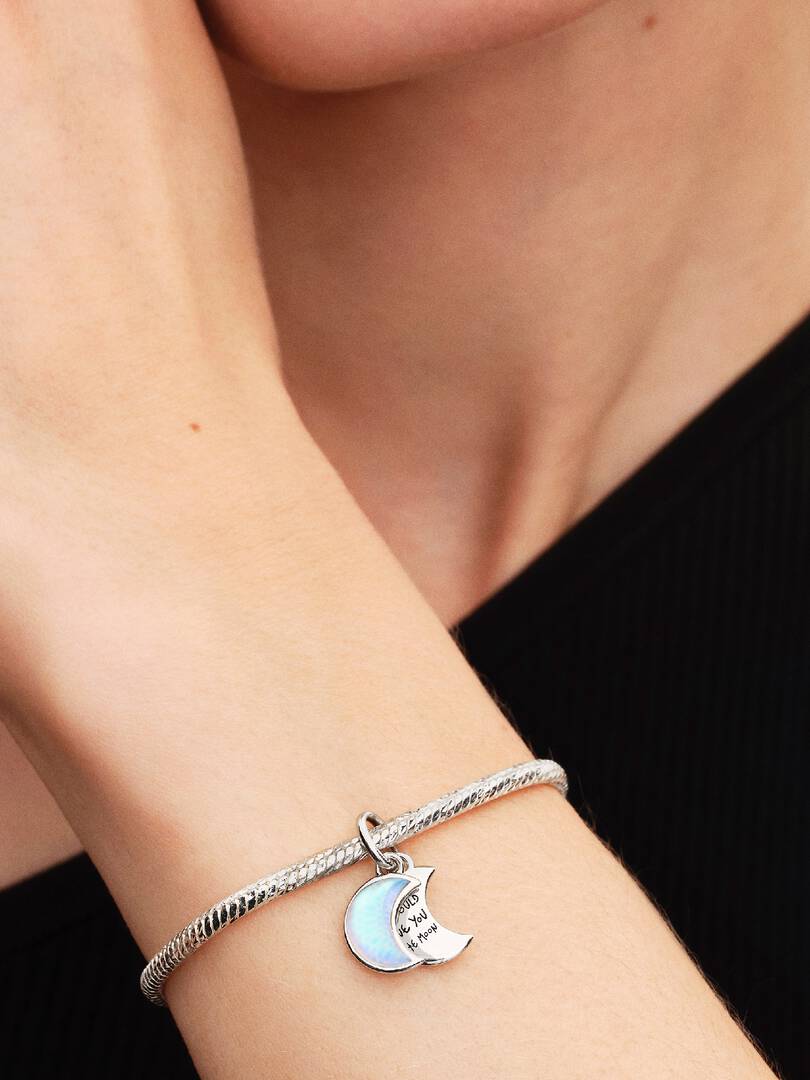 Crescent Moon Double Dangle Charm Sterling silver