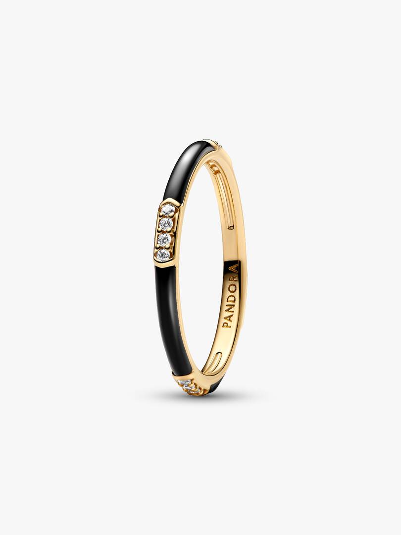 Black Enamel & Stones Ring 14k gold plating
