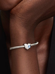 Engravable Sea Aqua Blue Stone Heart Charm Sterling silver