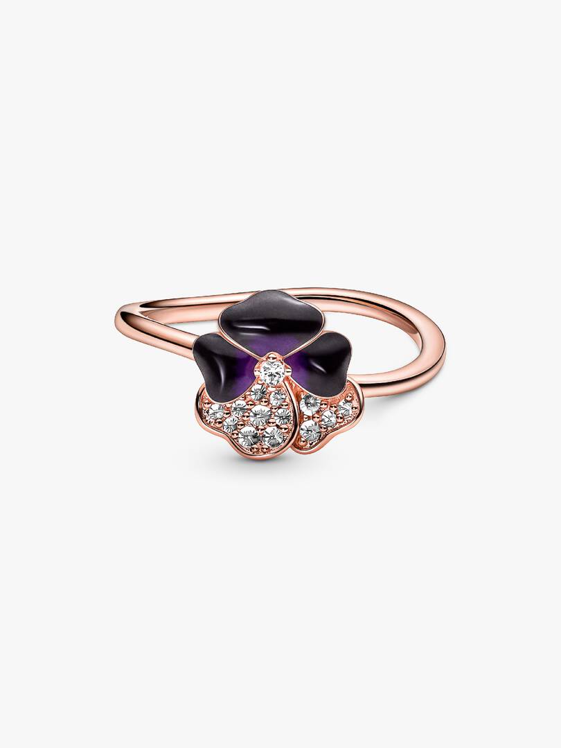 FINAL SALE - Deep Purple Pansy Flower Ring 14k rose gold plating
