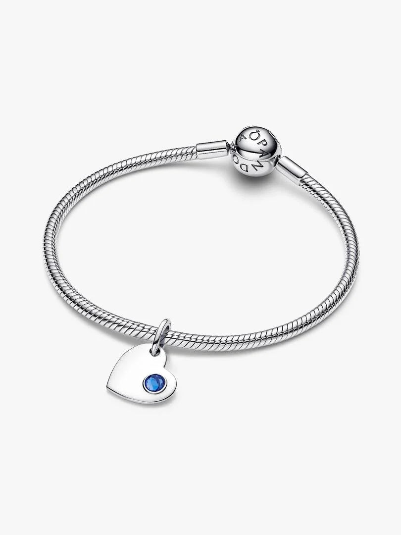 September Engravable Heart Blue Stone Dangle Charm Sterling silver