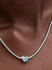 Engravable Turquoise Blue Stone Heart Charm Sterling silver