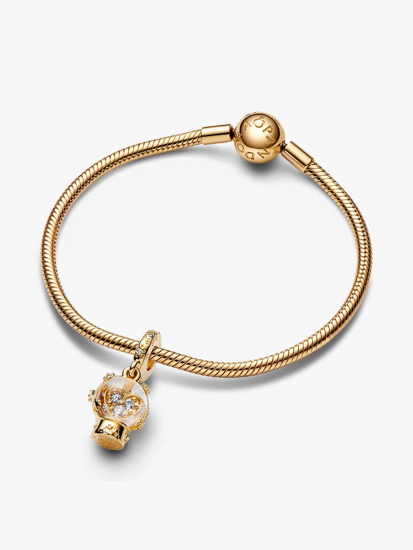 Heart Snowflake Snow Globe Dangle Charm 14k gold plating
