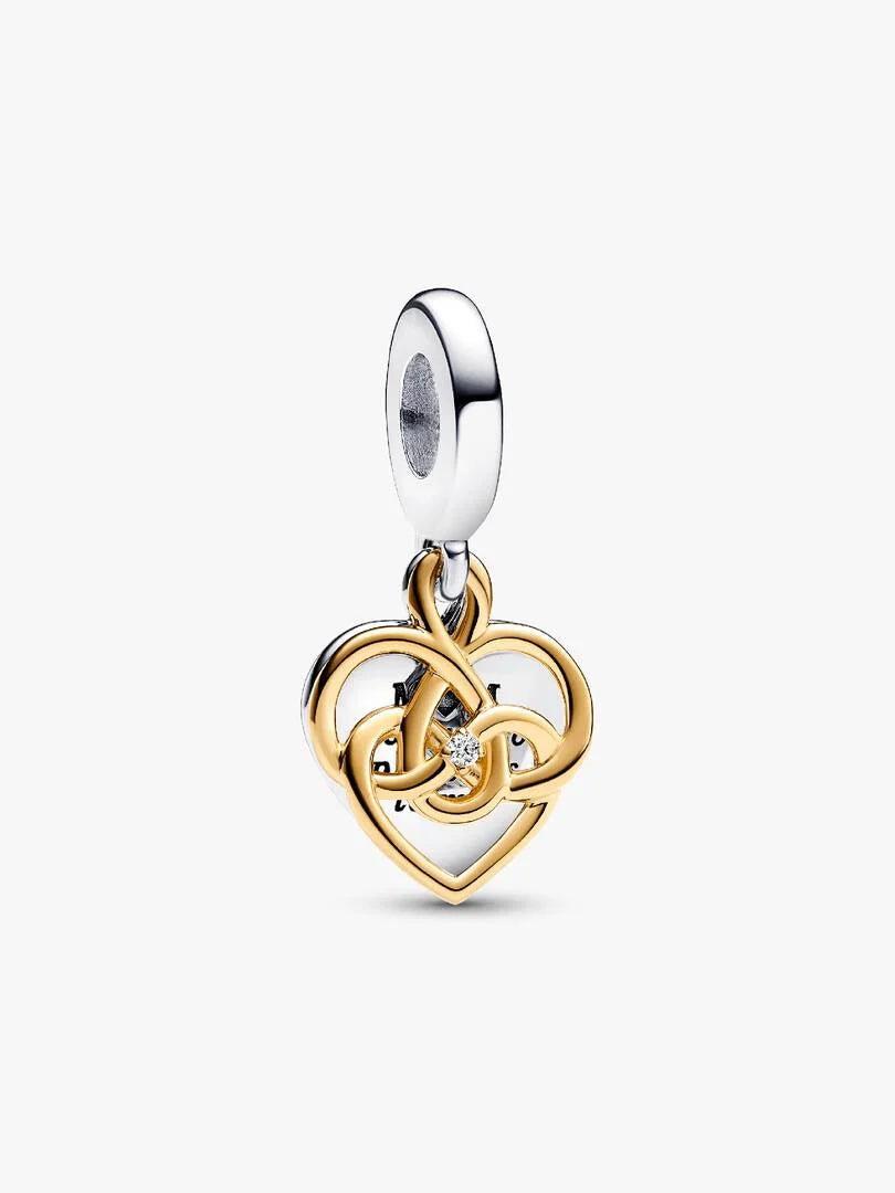 Lab-grown Diamond Engravable Mom Double Dangle Charm 0.009 ct TW, Sterling silver, 14k gold plating