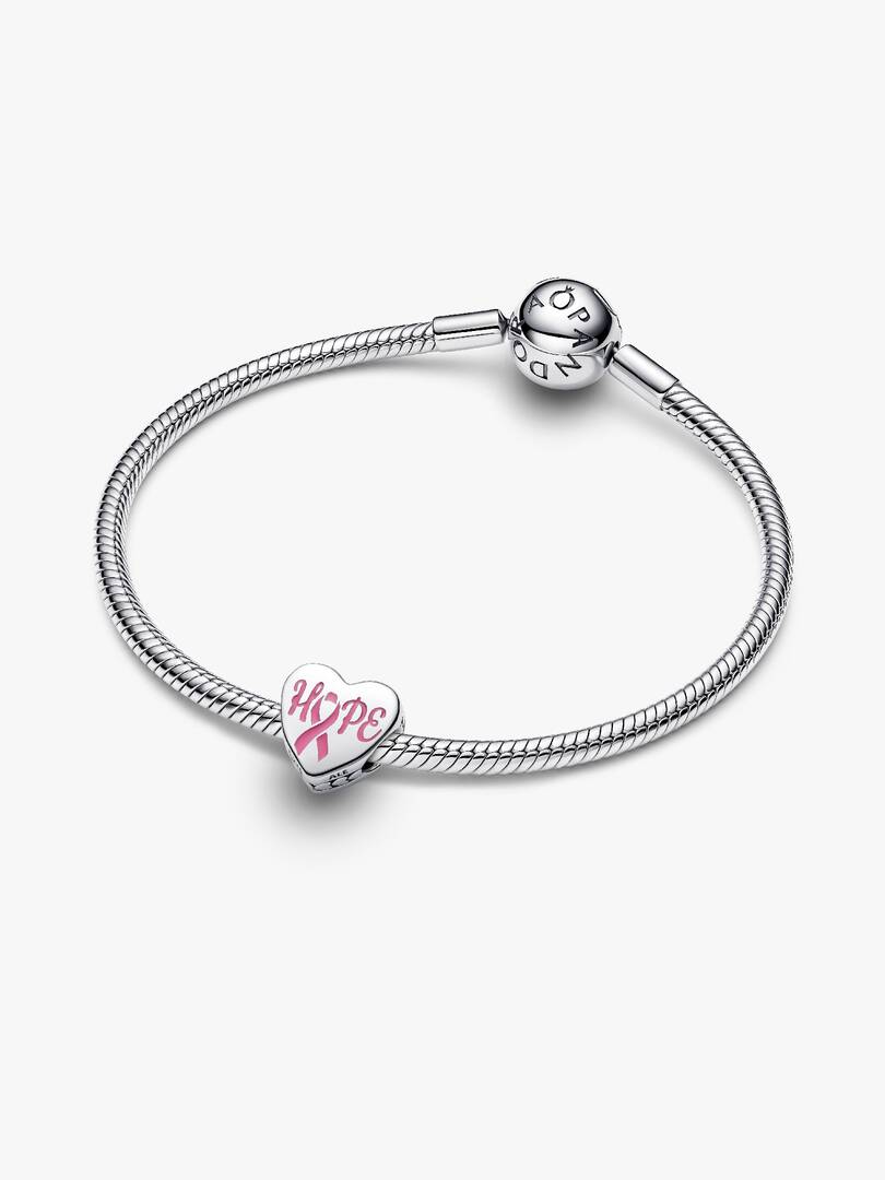 Hope heart sterling silver charm with pink enamel Sterling silver