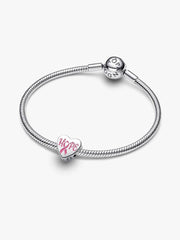 Hope heart sterling silver charm with pink enamel Sterling silver