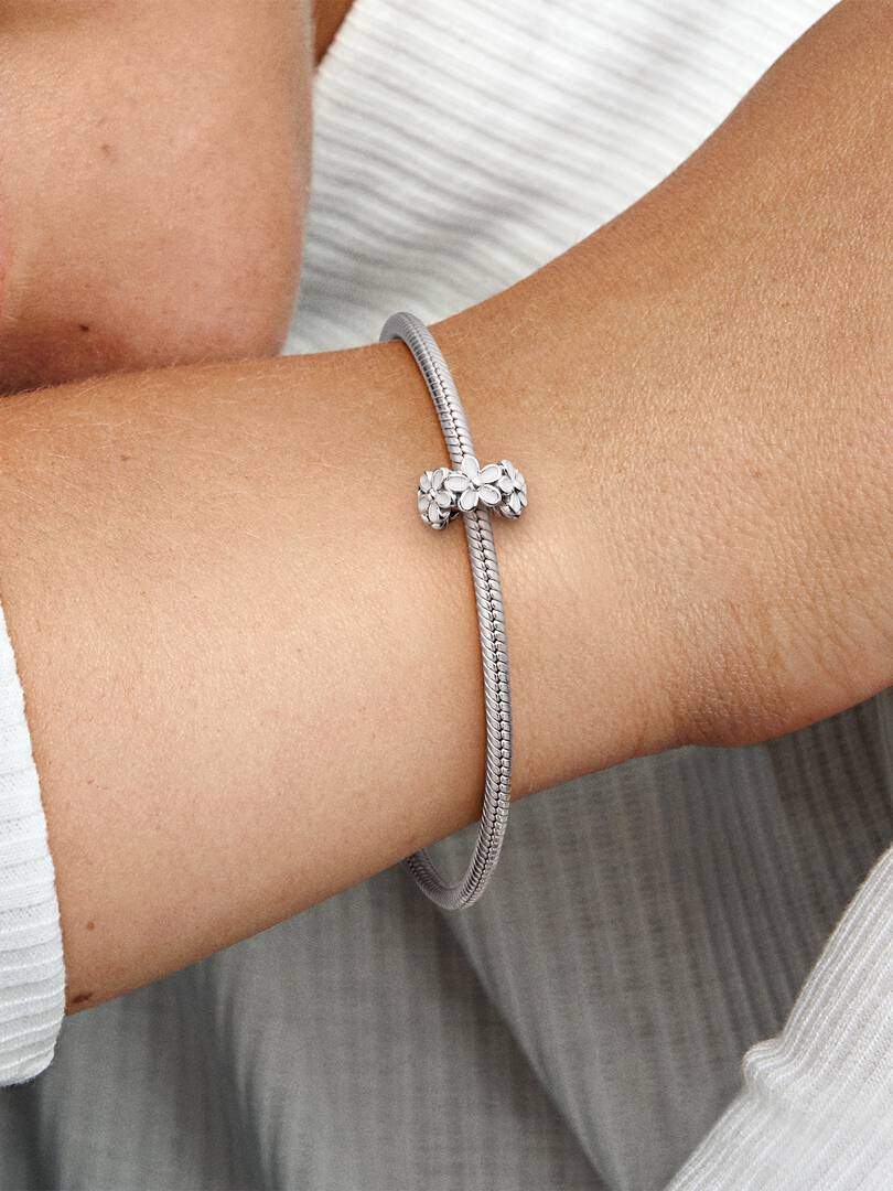 White Daisy Flower Spacer Charm Sterling silver