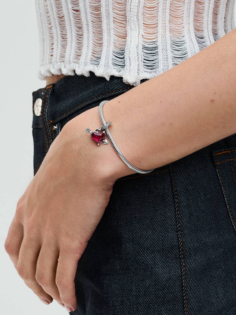 Red Heart & Arrow Murano Glass Dangle Charm Sterling silver