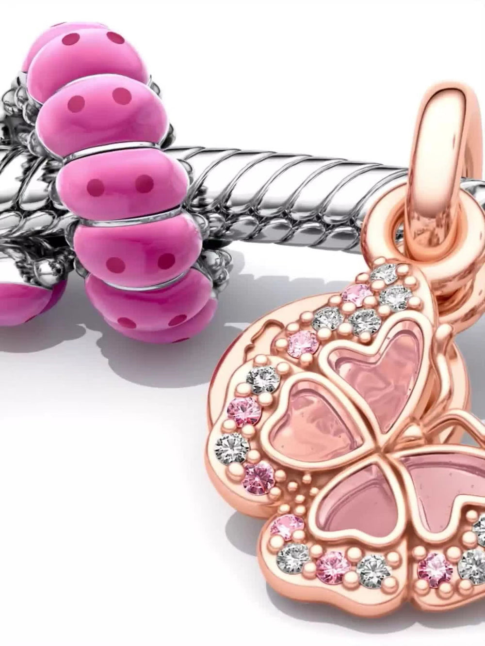 Pink Butterfly & Quote Double Dangle Charm 14k rose gold plating