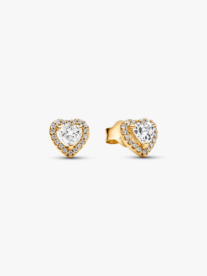 Sparkling Elevated Heart Stud Earrings 14k gold plating