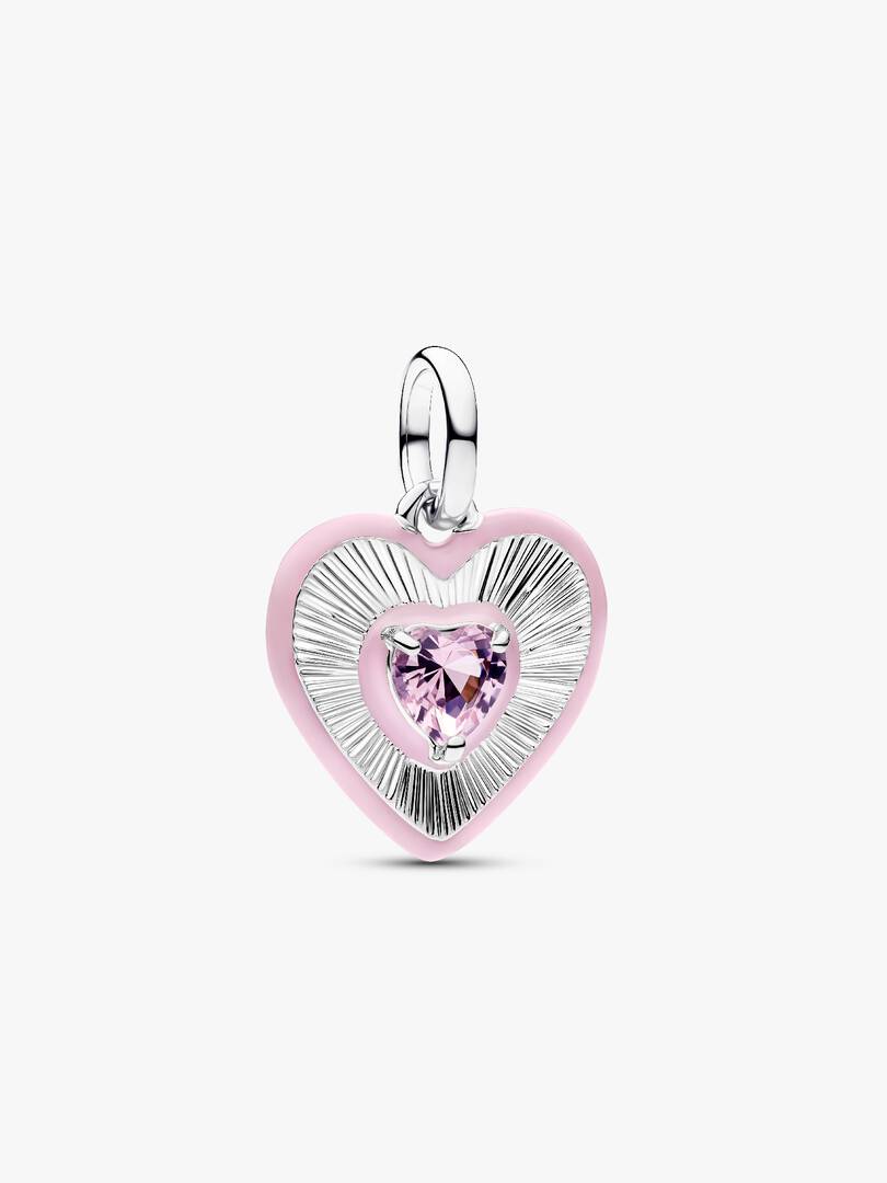 Radiating Pink Heart Medallion Charm Sterling silver