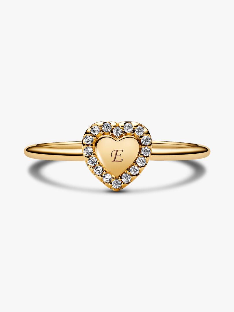 Engravable Heart Halo Ring 14k gold plating