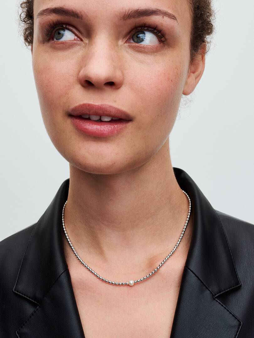 FINAL SALE - Treated Freshwater Cultured Pearl & Beads Collier Necklace Sterling silver