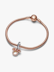 Disney Minnie Mouse Silhouette "Mom" Double Dangle Charm Sterling silver, 14k rose gold plating