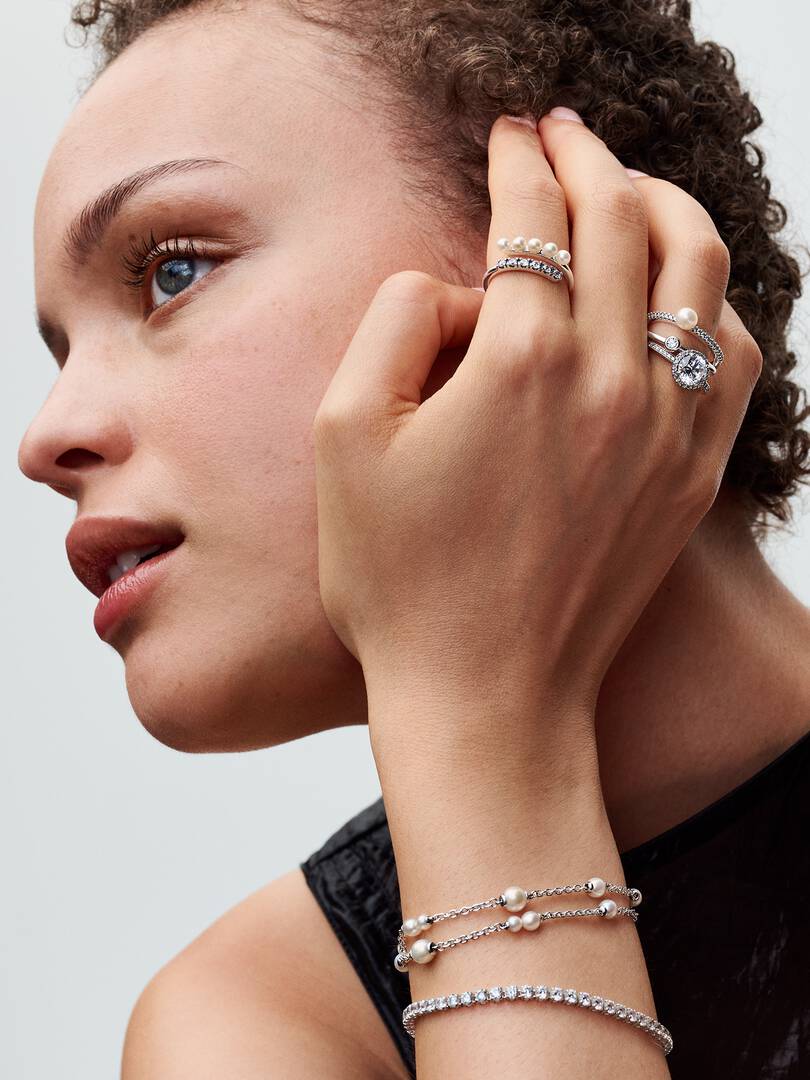FINAL SALE - Treated Freshwater Cultured Pearls & Pavé Open Ring Sterling silver