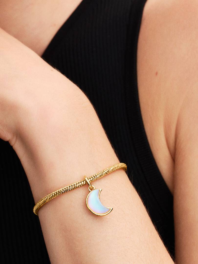 Sparkling Crescent Moon Dangle Charm 14k gold plating