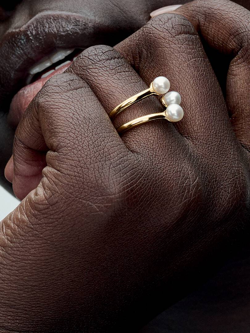 FINAL SALE - Treated Freshwater Cultured Pearl Open Ring 14k gold plating