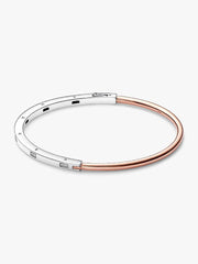 FINAL SALE - Pandora Signature Two-tone I-D Pavé Bangle Sterling silver, 14k rose gold plating