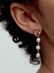 Organically Shaped Circle & Baroque Treated Freshwater Cultured Pearls Drop Earrings 14k gold plating