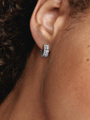 FINAL SALE - Double Band Pavé Hoop Earrings Sterling silver