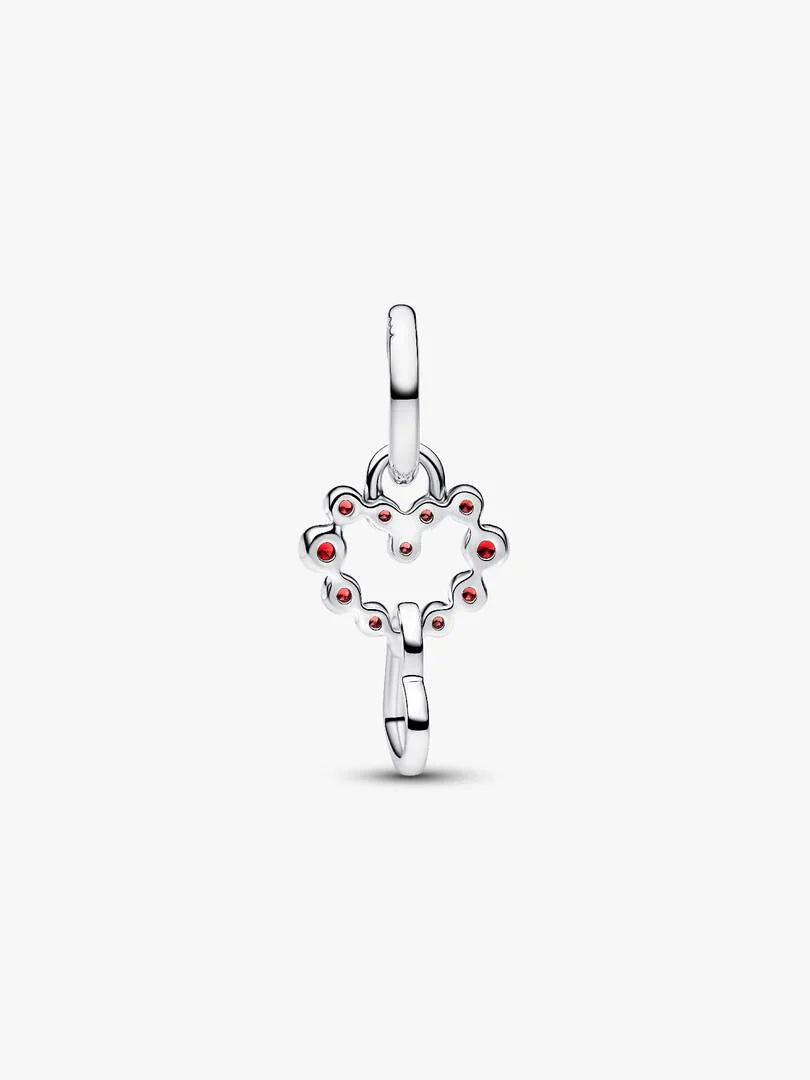 Connected Hearts & Red Stones Dangle Charm Sterling silver