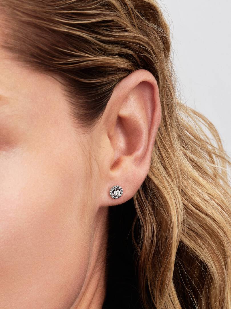 Round Pavé Halo Stud Earrings Sterling silver