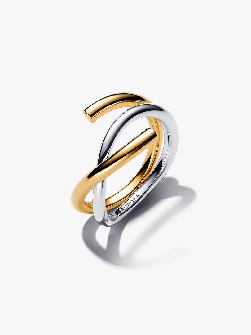 Organically Shaped Two-tone Double Ring Sterling silver, 14k gold plating