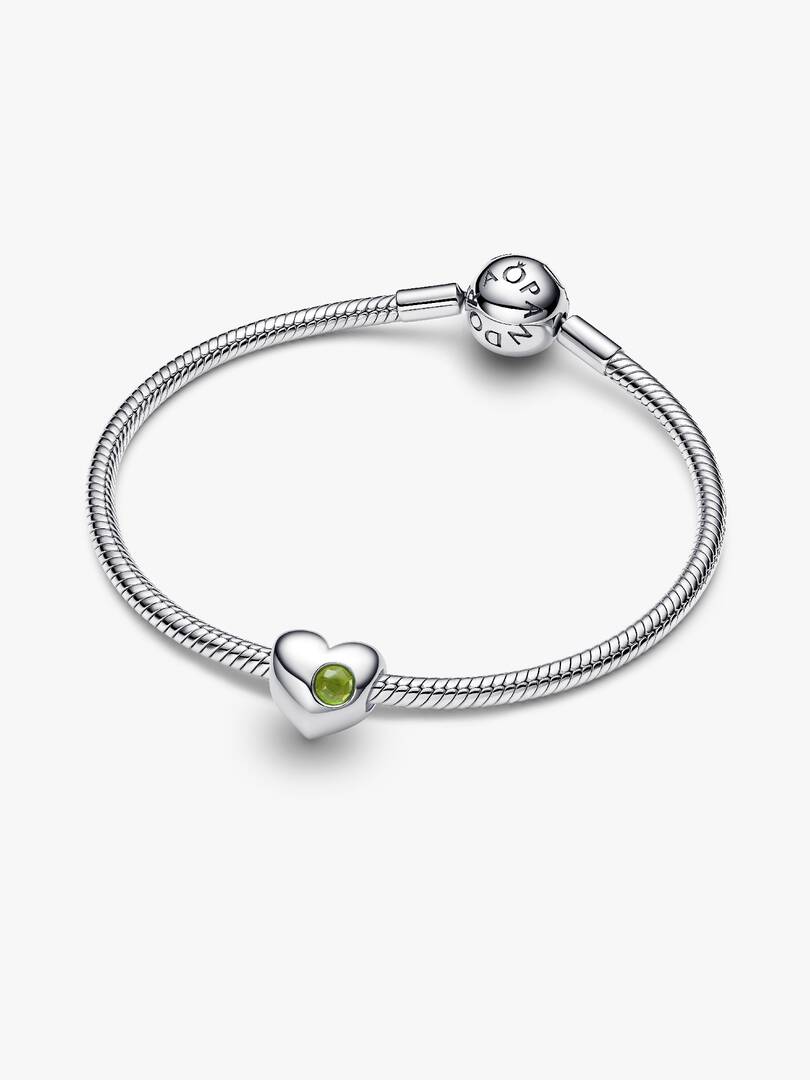 Engravable Spring Green Stone Heart Charm Sterling silver