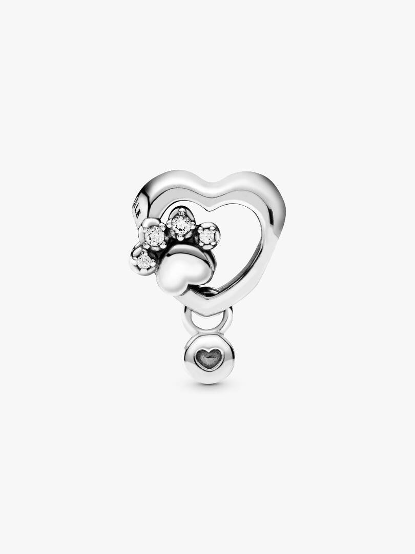 Sparkling Paw Print & Heart Charm Sterling silver