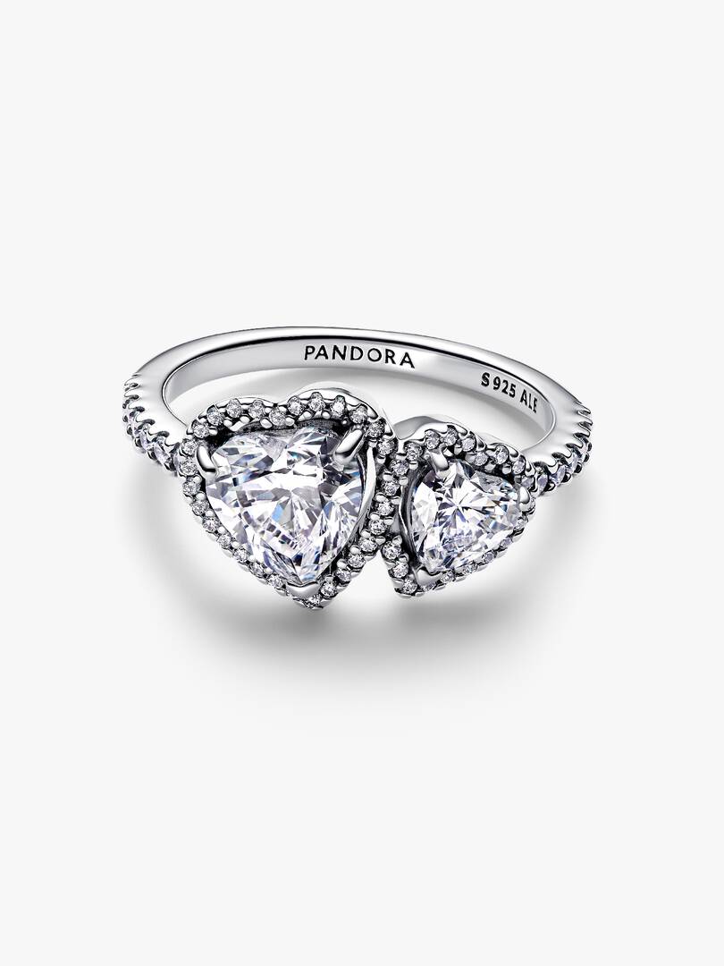 Sparkling Halo Hearts Ring Sterling silver