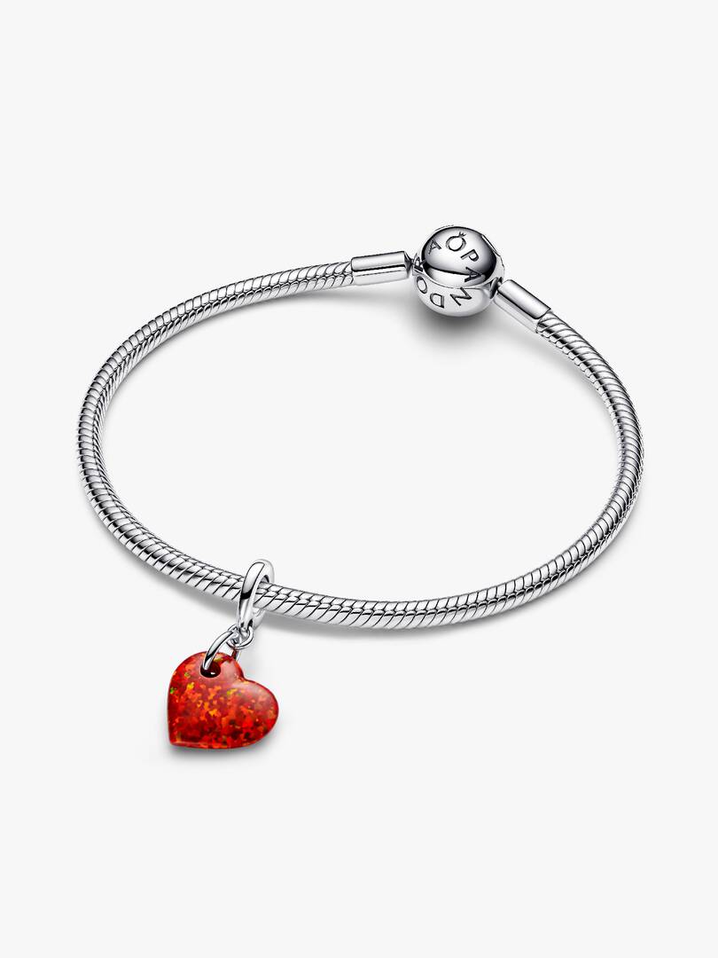 FINAL SALE - Opalescent Red Heart Dangle Charm Sterling silver