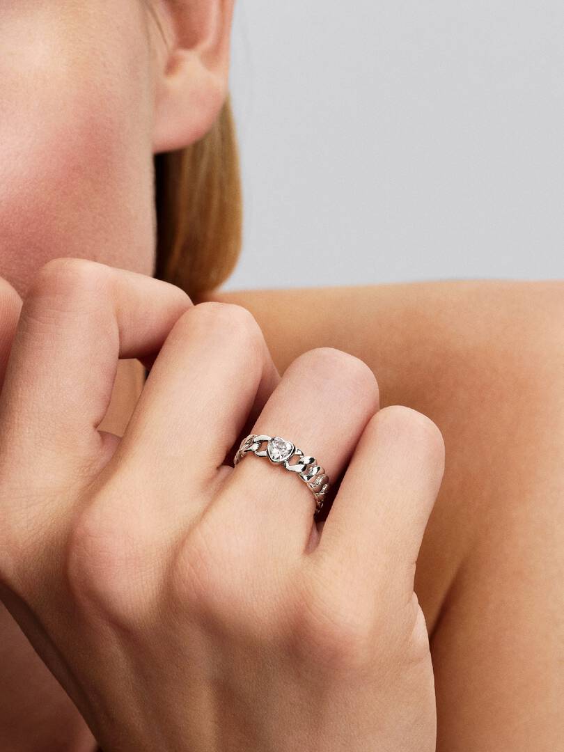 Heart Cuban Chain Ring Sterling silver