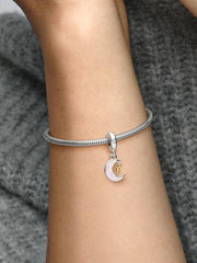 FINAL SALE - Two-tone Key & Moon Dangle Charm Sterling silver, 14k gold plating