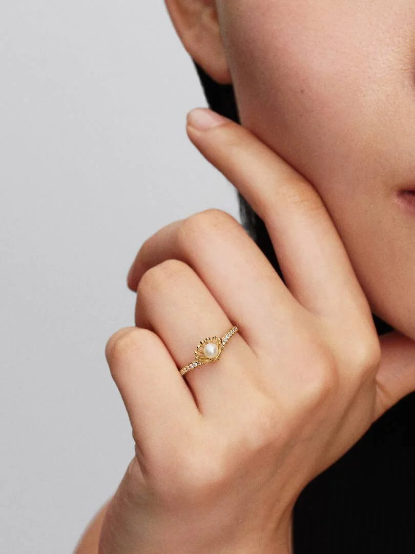 Disney Princess Ariel Shell Treated Freshwater Cultured Pearl Ring 14k gold plating