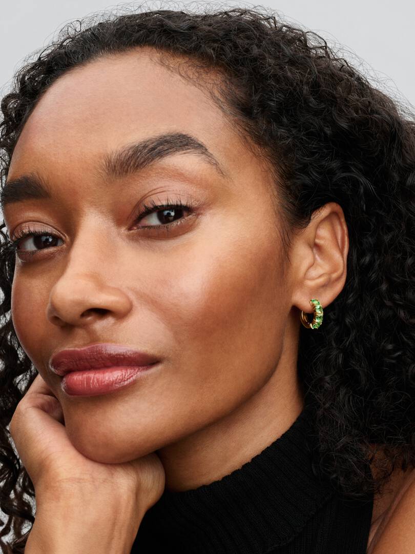 Green Hoop Earrings 14k gold plating