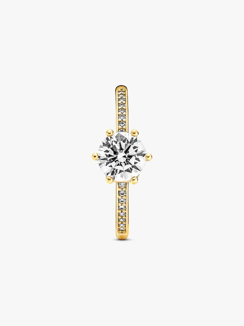 Clear Sparkling Crown Solitaire Ring 14k gold plating