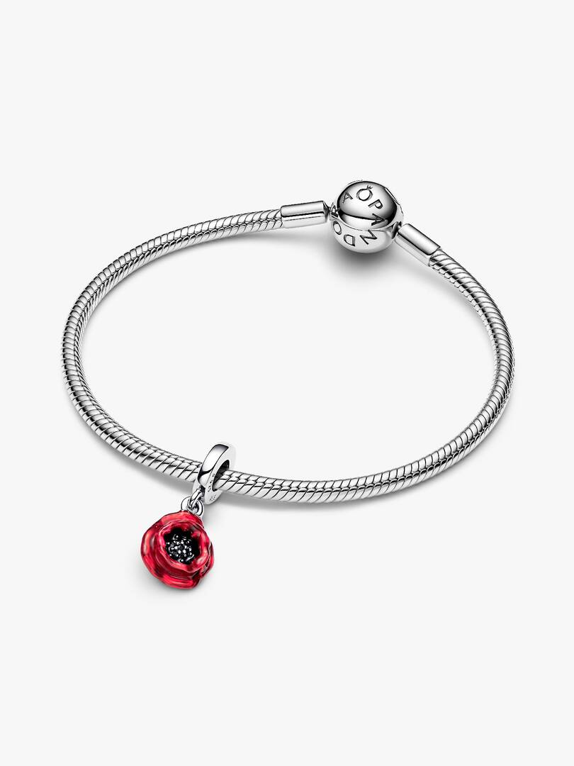 Red Flower Dangle Charm Sterling silver