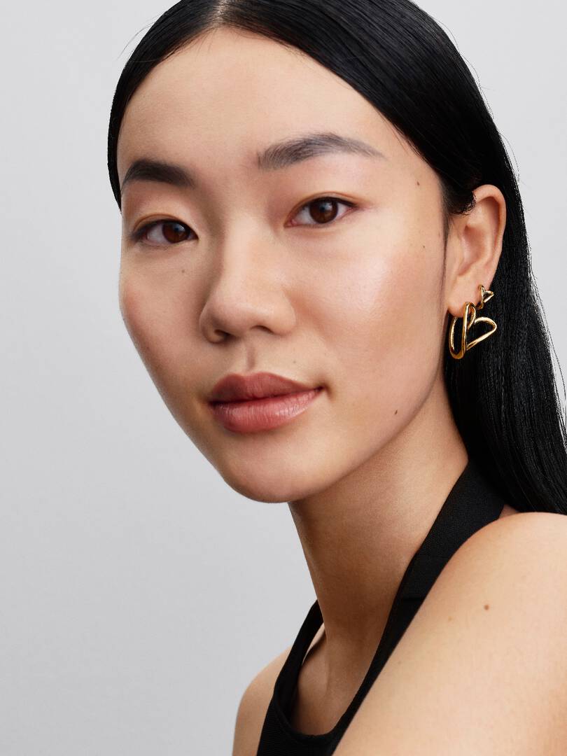 Organically Shaped Heart Small Hoop Earrings 14k gold plating