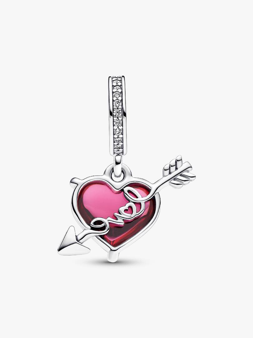 Red Heart & Arrow Murano Glass Dangle Charm Sterling silver