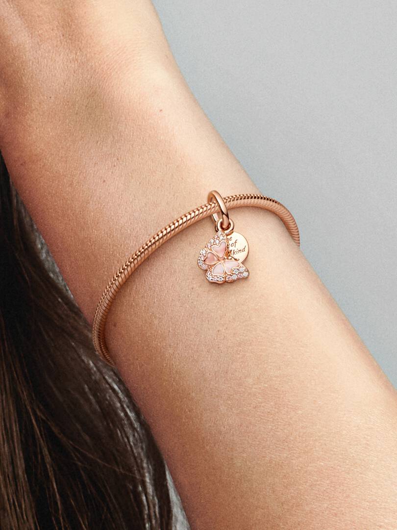 Pink Butterfly & Quote Double Dangle Charm 14k rose gold plating