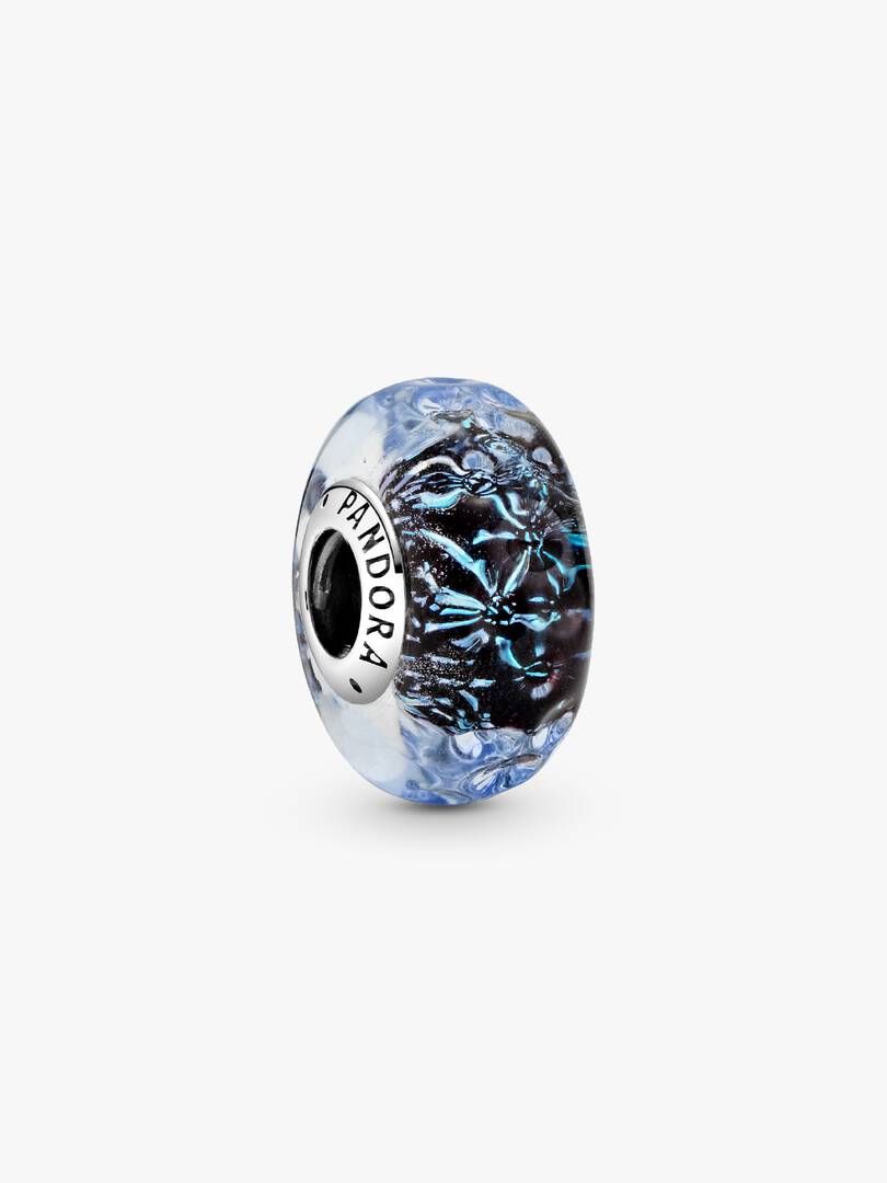 Wavy Dark Blue Murano Glass Ocean Charm Sterling silver