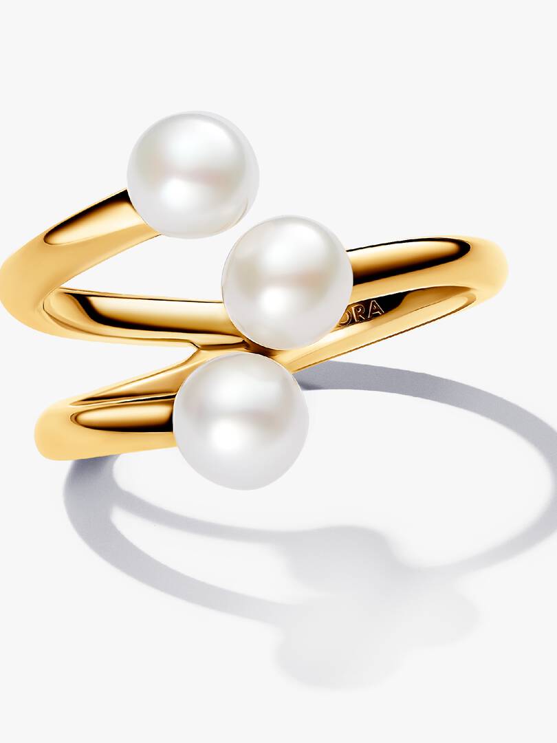 FINAL SALE - Treated Freshwater Cultured Pearl Open Ring 14k gold plating